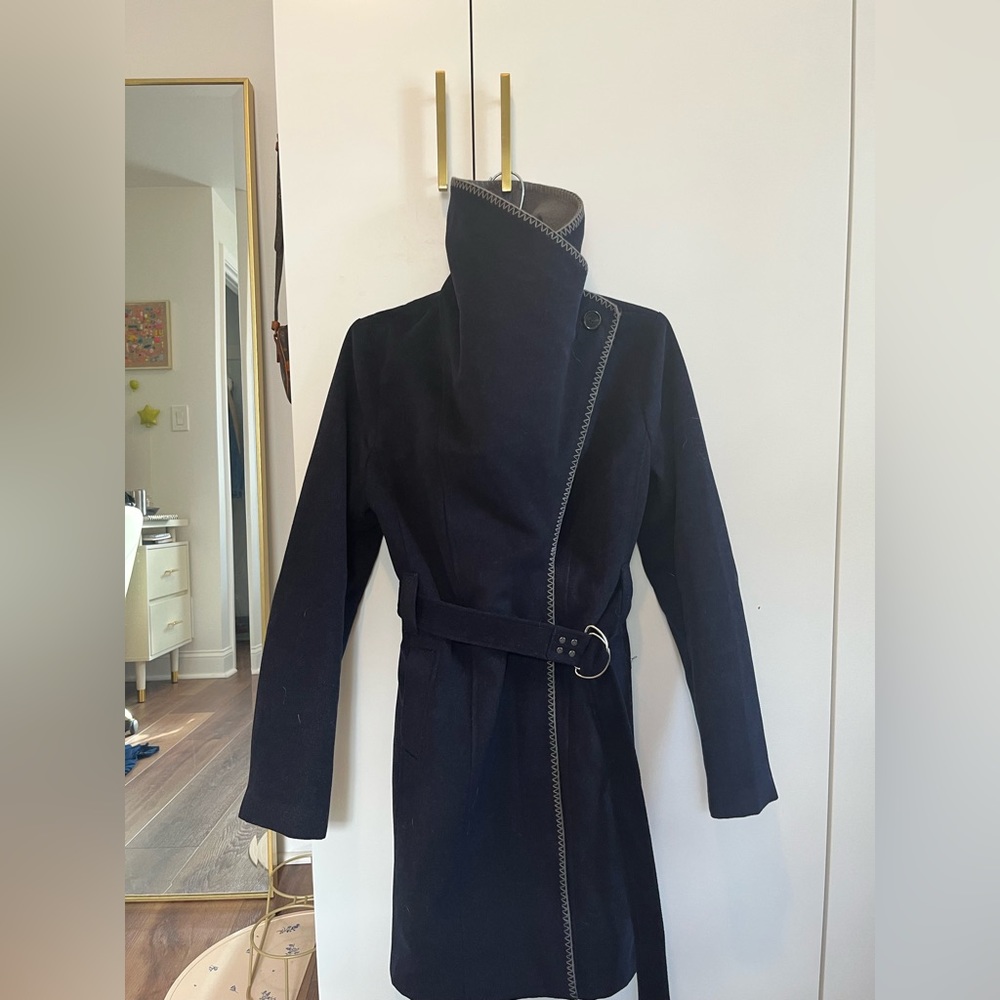 SAM EDELMAN Navy Belted Coat, Size S